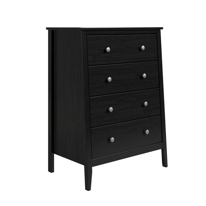 Commode 4 tiroirs en bois massif, Noir
