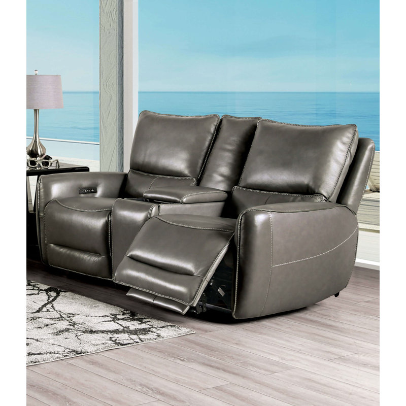 74.4" W Transitional Power Loveseat, Gray, Gray