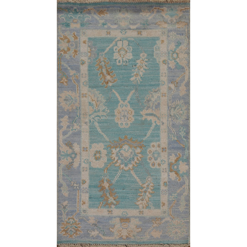 One-of-a-Kind Rectangle 2'0" X 4'0" New Age Wool Area Rug in Blue
