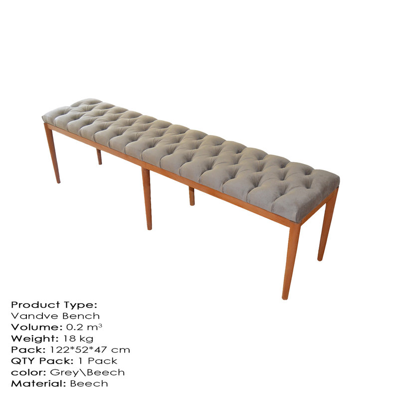 Banc en bois Vidal, H 17,72 po x l 47,24 po x P 19,69 po