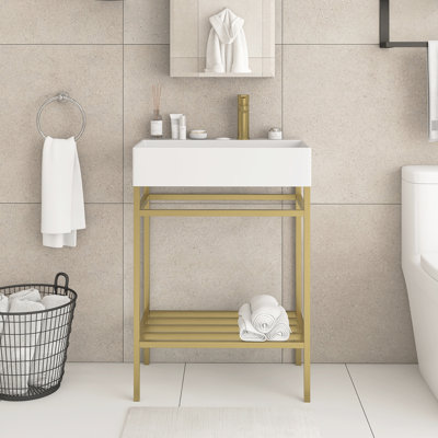Meuble-lavabo simple autoportant 24 po avec plateau en céramique 24 po