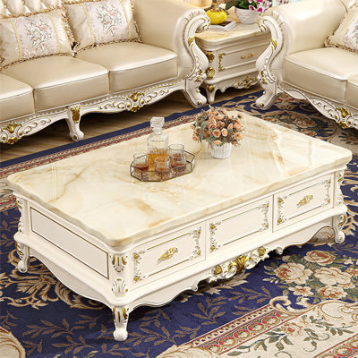 European marble solid wood coffee table. Faux Marble Top Coffee Table
