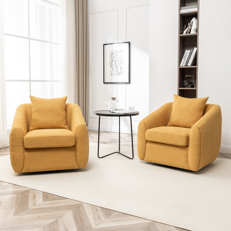 Duston 32'' Wide Upholstered Swivel Chair, Yellow