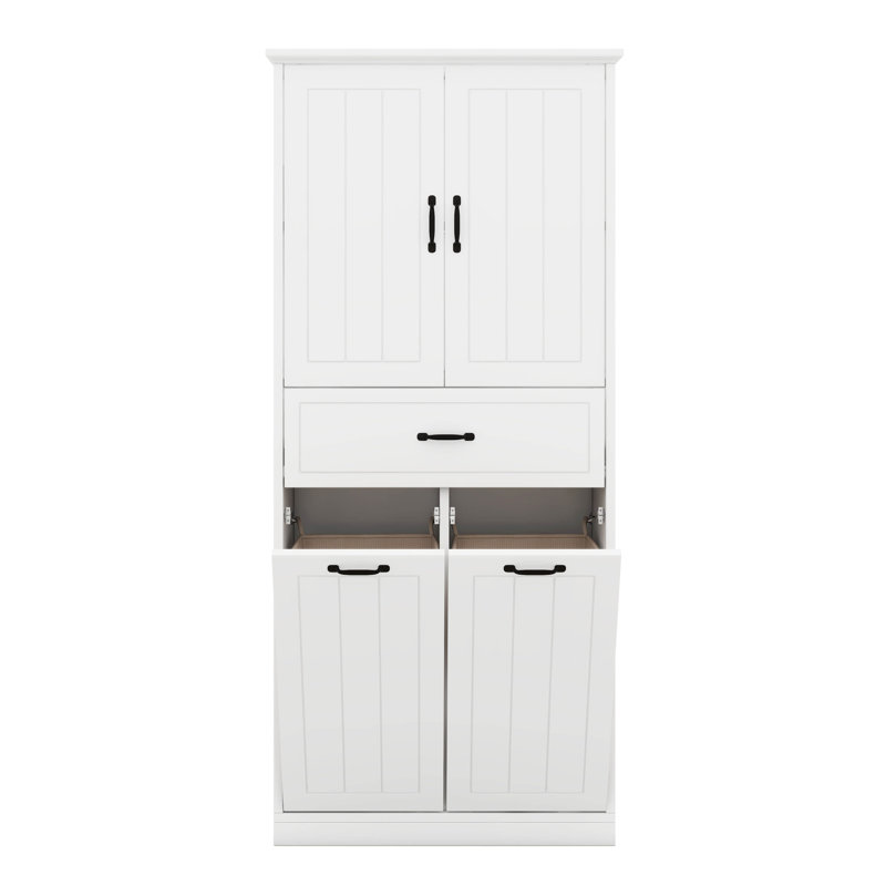 Tall Bathroom Storage Cabinet With Doors And Drawer, Storage Cabinet With Two Removable Laundry Basket, Adjustable Shelf