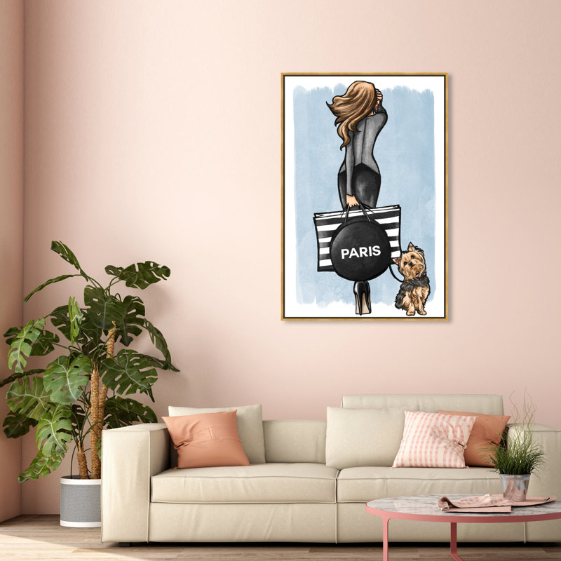 «Fashion Walk Friend, Paris Outfor Pet Glam Blue», impression sur toile, H 55 po x l 37 po, Cadre en plastique doré