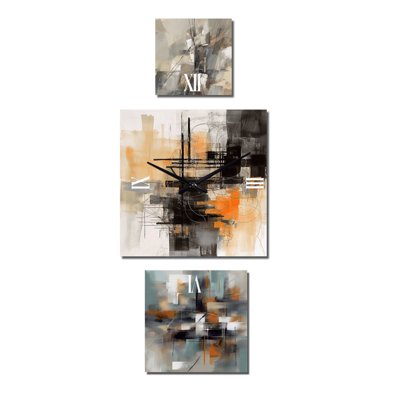 Jilliyn - Horloge moderne à collages abstraits pour décor de salon