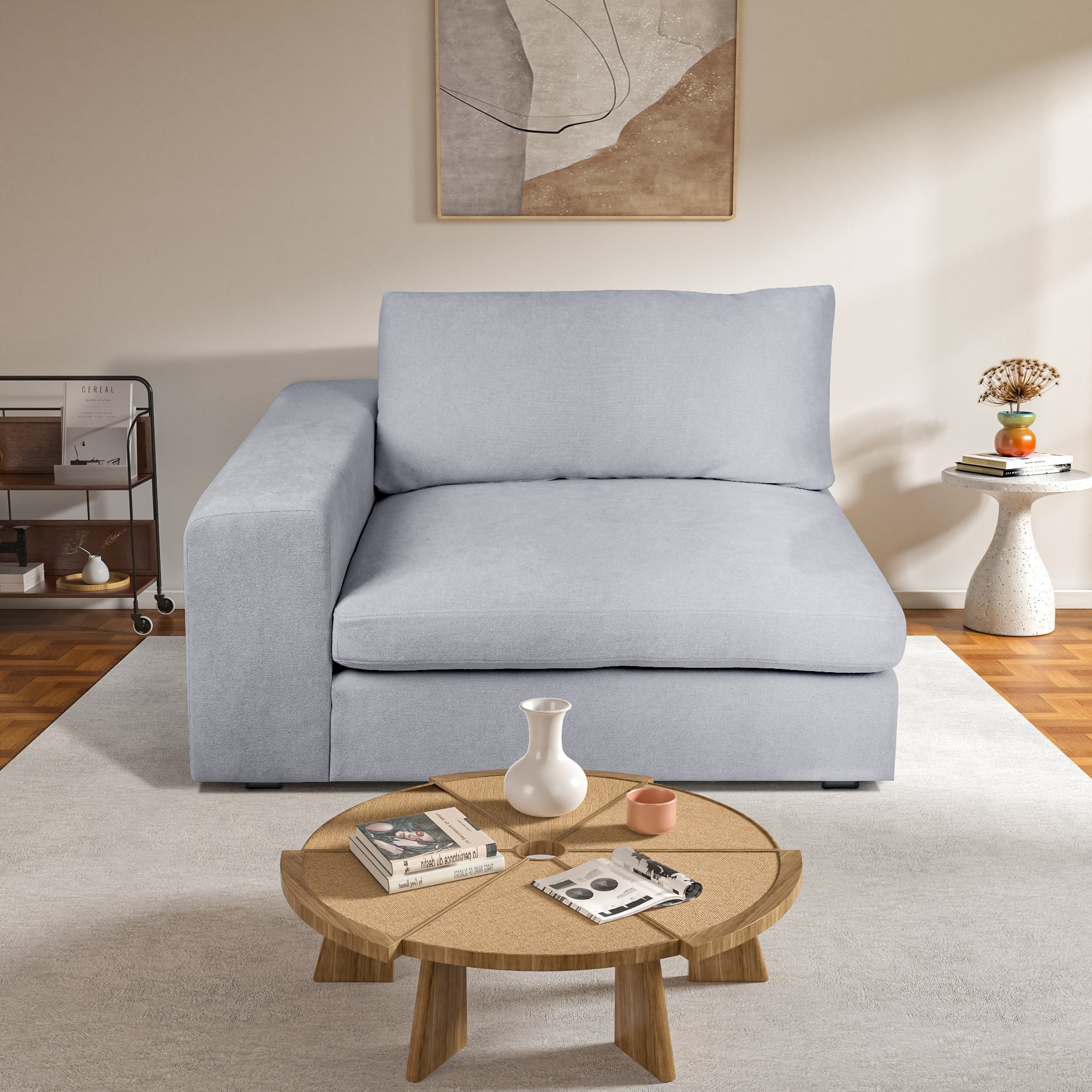 Ojai 50" Wide One Arm Chair, Gray Plainweave