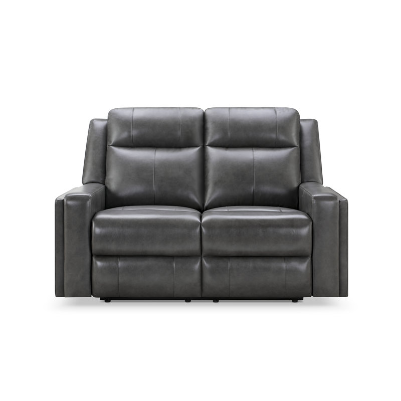 Caelainn 60'' Upholstered Reclining Loveseat, Gray Genuine Leather