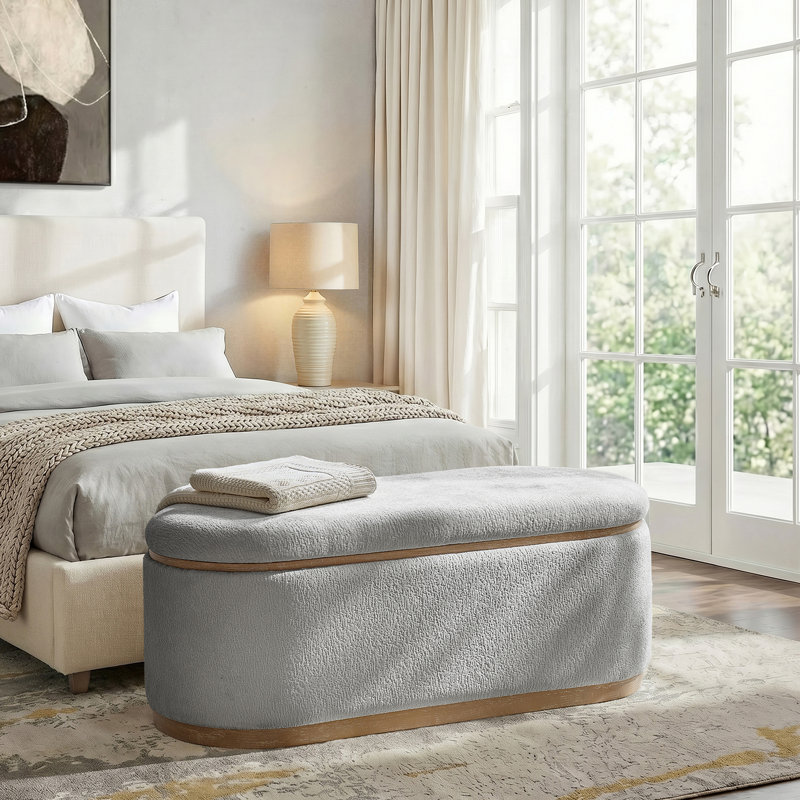 Arusha Sabise 46.5"W Modern Chenille Fully Assemble Filp-Top Storage Bench, Gray