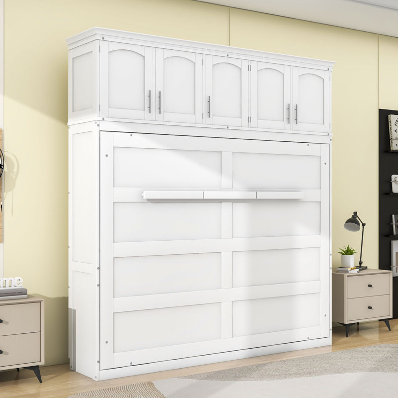 Lit escamotable en bois avec armoires Ludgero, Complète, Blanc