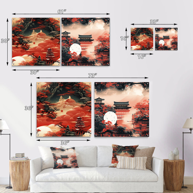 Lazerte - Japan Acrylic Wall Art Glass Set Of 2, H 16 po x l 33 po