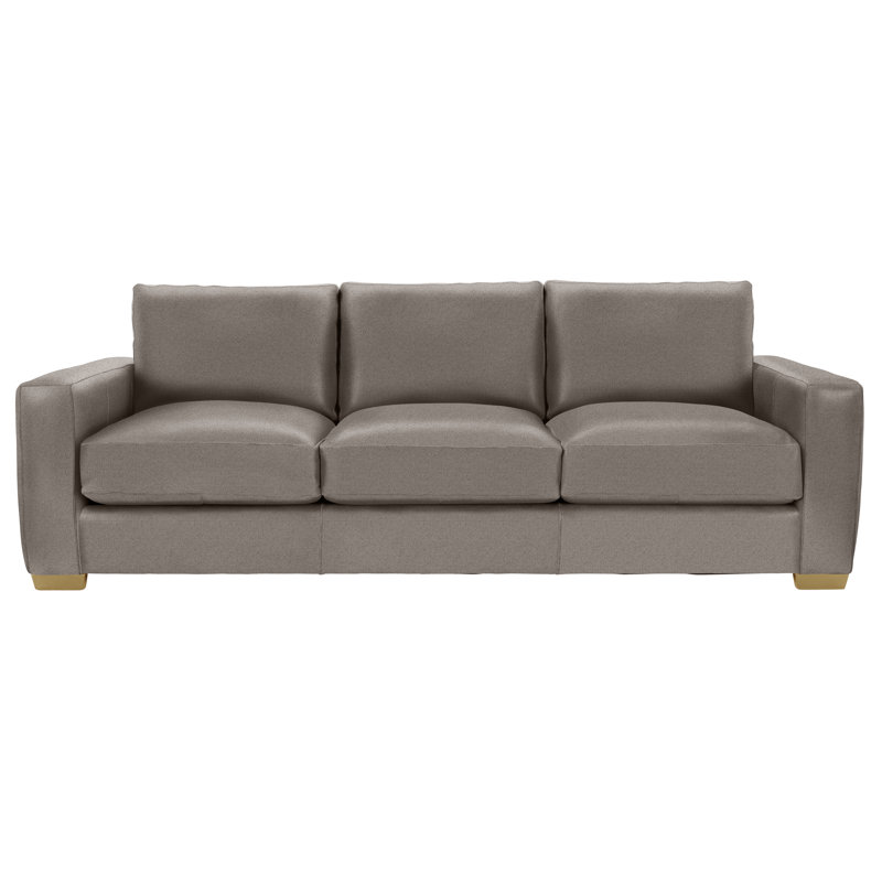 Dawkins 94'' Genuine Leather Square Arm Sofa, Antique Gold, Light Grey Leather 202-010