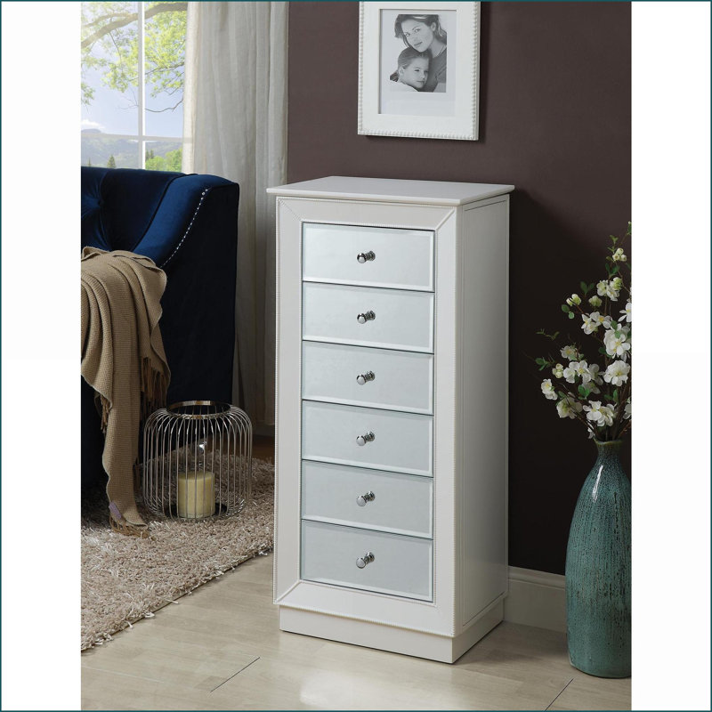 Armoire à bijoux avec miroir & amp; Rangement, finition blanche | Blanc | Bois synthétique