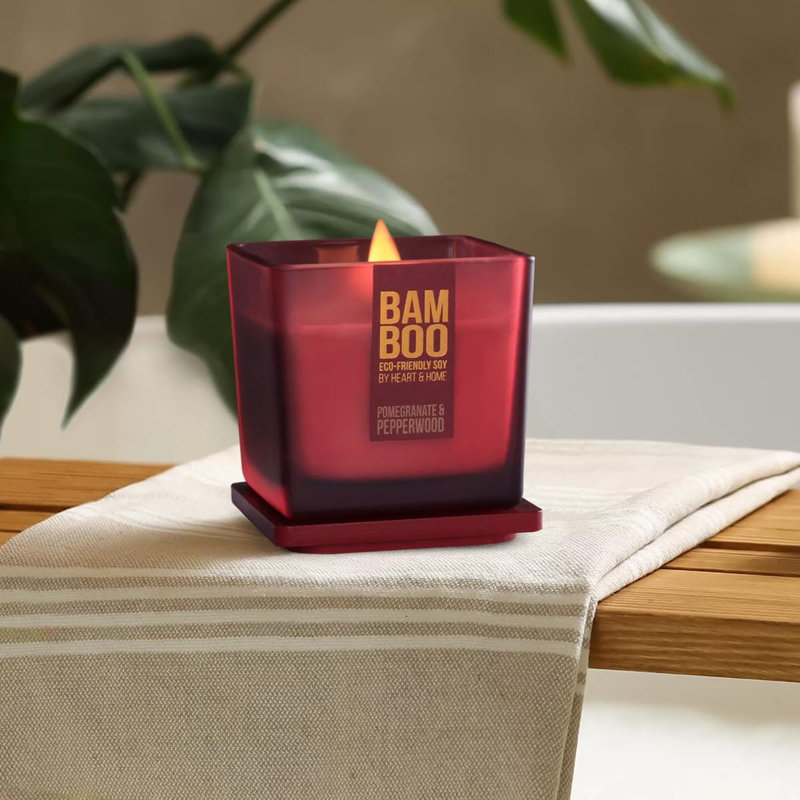 Bamboo Everyday Fruity Scented Jar Candle with Glass Holder - Pomegranate & Pepperwood, 8.10" x 6.50" Jar, 573 Jar