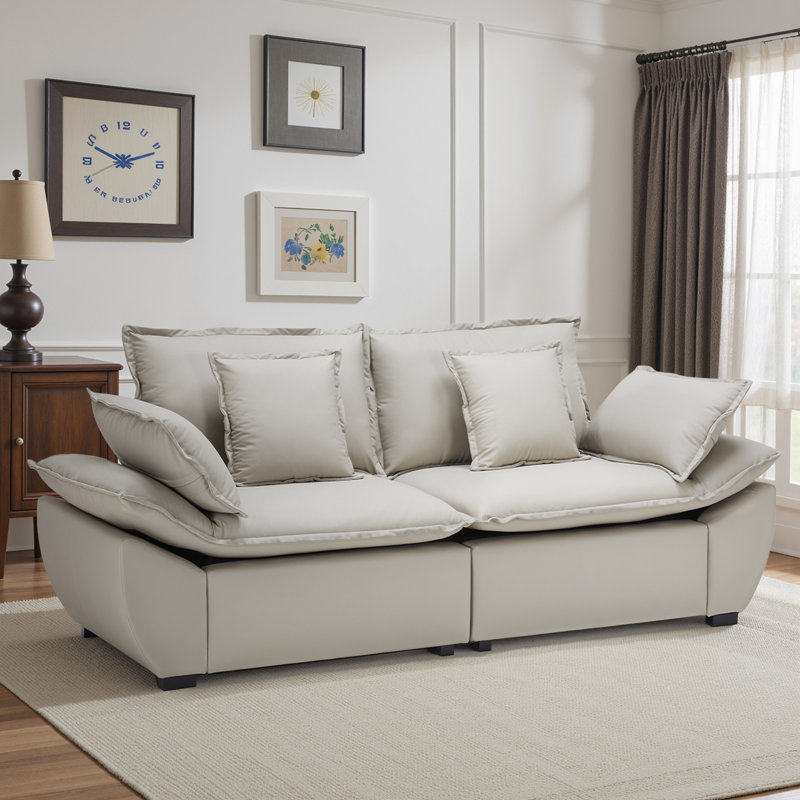 2 Seats 87" Upholstered Soft Sofa With Pillows, 2, Light Grey