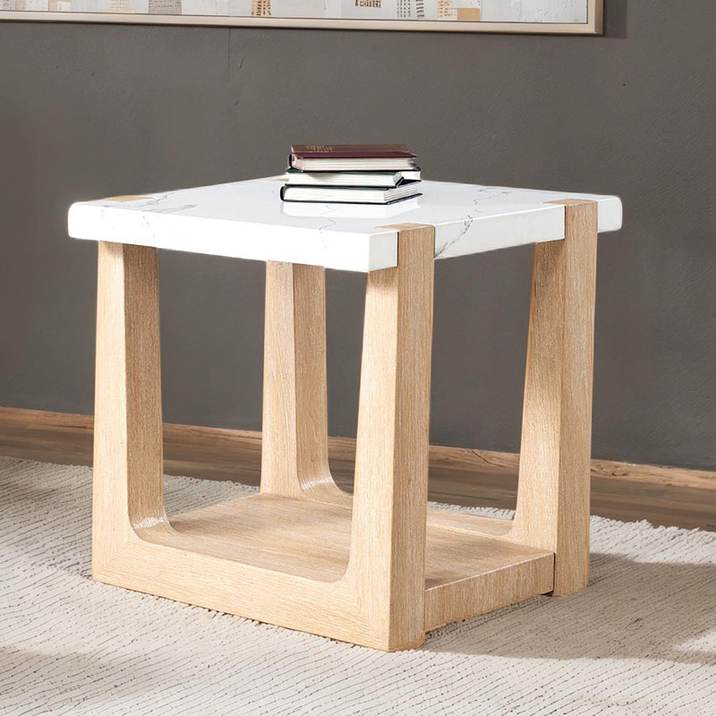 Table de bout 1 pièce, plateau en faux marbre à deux tons, Naturel