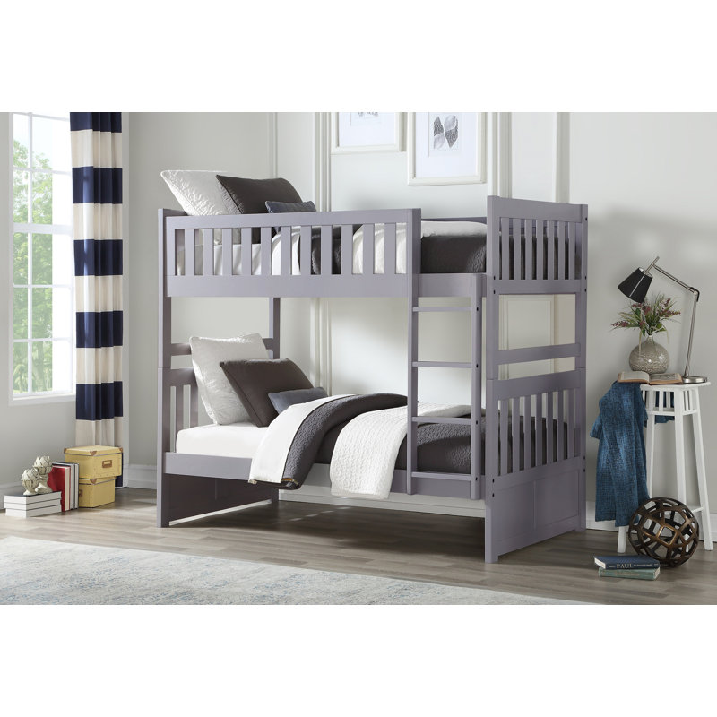 Lit superposé standard en bois Haldan par Harriet Bee, Gris, Simple