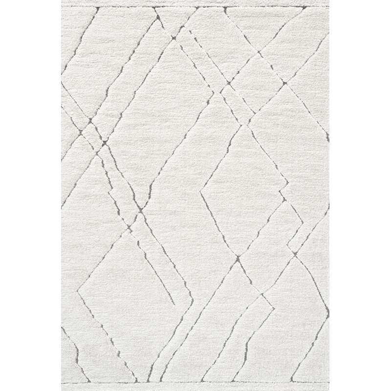 Tapis géométrique ivoire en polypropylène tissé à la machine, Rectangle 2 pi 7 po x 5 pi