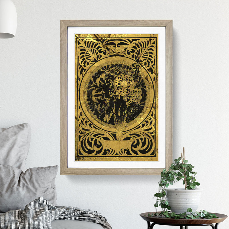 Gold by Zantine by Alphonse Mucha - Picture Frame Graphic Art, Oak Framed, 90cm H x 65cm W x 2cm D