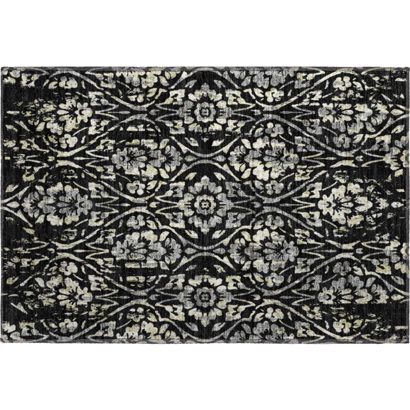 Premium Machine Washable Prisco Black Rug, Rectangle 1'8" x 2'6"