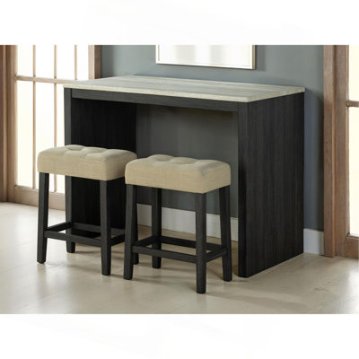 Ensemble de table de salle à manger bicolore à 2 tons avec tabourets et coussins de siège capitonnés beige 3 pièces