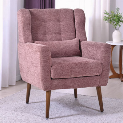Modern Mid-Century Accent Chair in Teddy Fabric, Plush Lounge Armchair with Solid Wood Legs, 275 LB Capacity Reading Chair for Living Room & Bedroom
