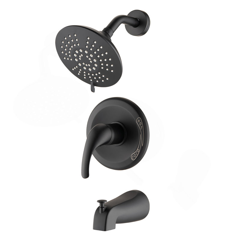 Ensemble de bec de baignoire à poignée simple et pomme de douche à 5 fonctions (valve incluse)