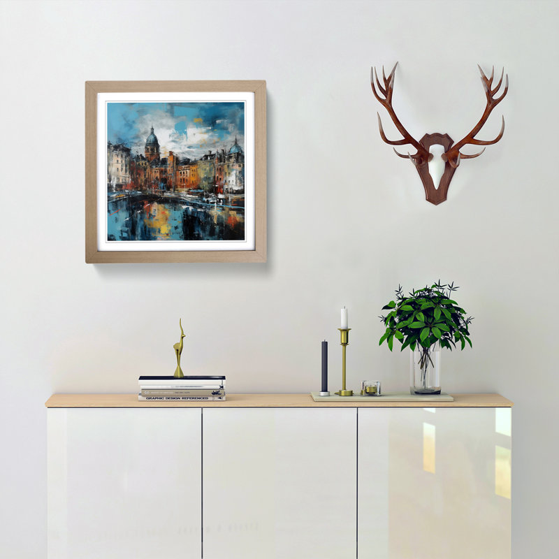 City Of Belfast Abstract Expressionism No.1 - Single Picture Frame Print on Wood, Oak