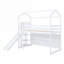 Lit simple mezzanine en bois massif pour chambre d'enfant, conception de maison fantaisiste avec glissade, tablettes de rangement et lumière chaude