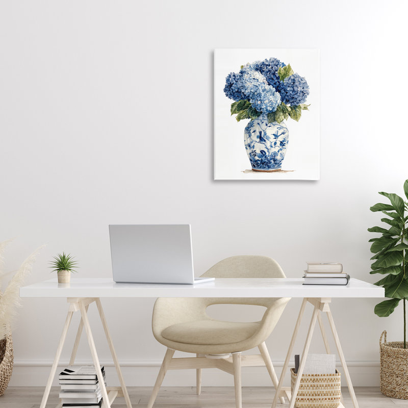 Hortensias bleus en toile de porcelaine, design par Imagine It Images, H 20 po x l 16 po