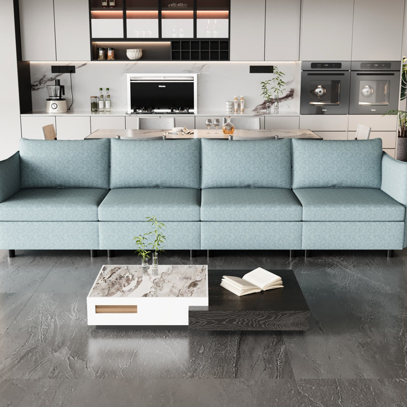Canapé-lit modulaire en tissu chenille, 4 pièces, bleu antique, profondeur 100,58 po, largeur 64,19 po, hauteur 31,61 po, capacité de poids de 188,51 lb avec fonction, bleu