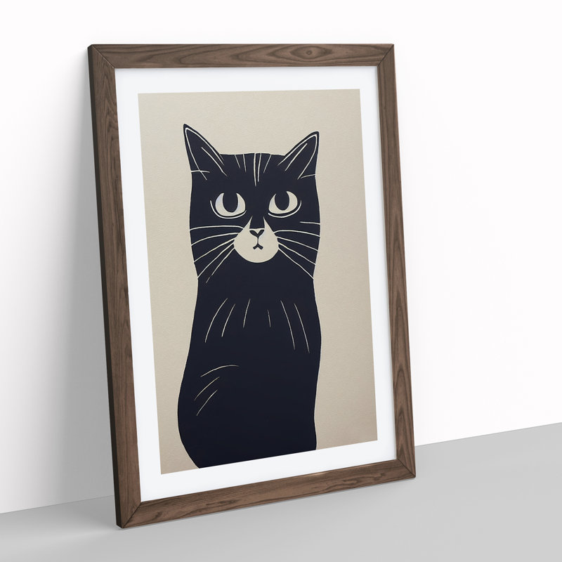 An Inquisitive Cat - Framed Print, 64cm H x 46cm W x 2cm D, Walnut Framed