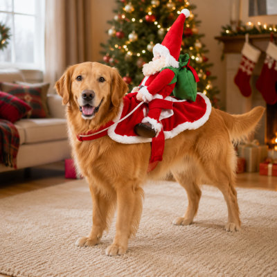 Déguisement de père Noël de Noël, poupée de père Noël en peluche amusante, tenue de Noël festive pour les chiens de taille moyenne