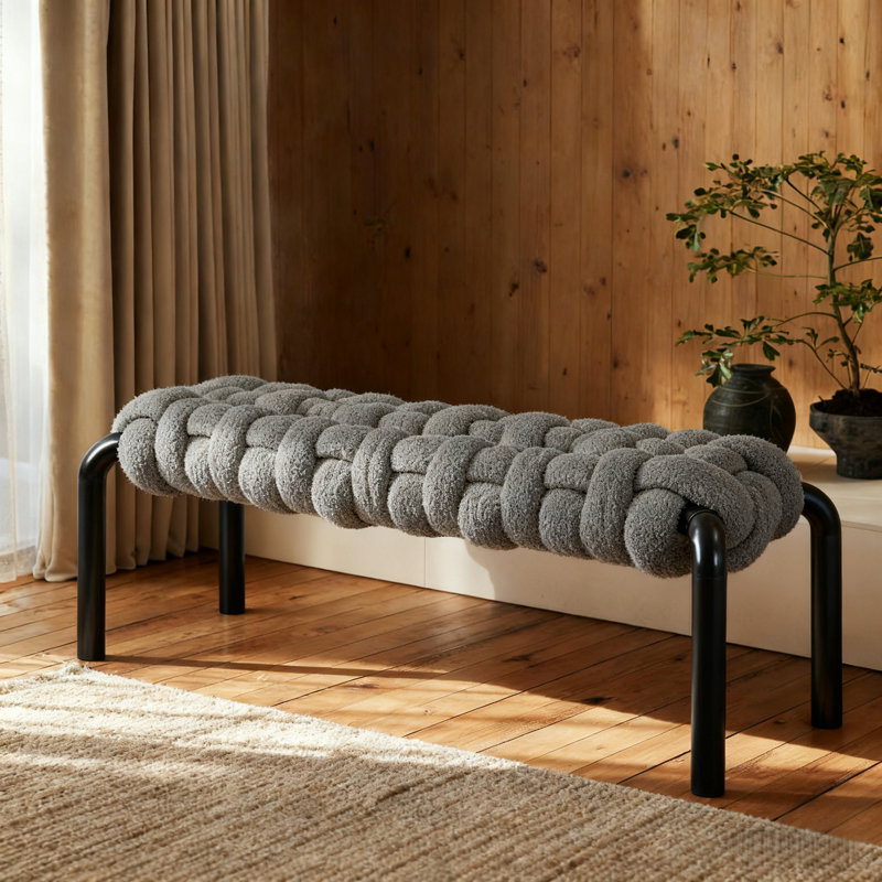 47'' Teddy Braided Fabric Upholstered End Of Bed Bench, Gray