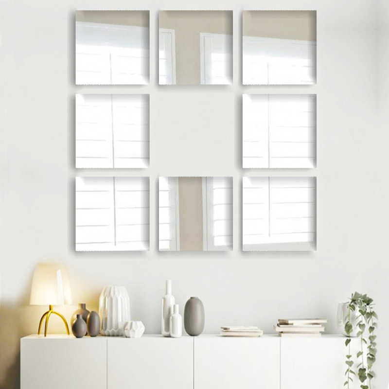 Ensemble de miroir élégant (8 pièces), argent, 7,9 po x 7,9 po | 100% verre, sans cadre, épaisseur: 0,16 po | Parfait pour la décoration intérieure, l'esthétique moderne et le placement polyvalent, rehausse l'ambiance de n'importe quelle pièce