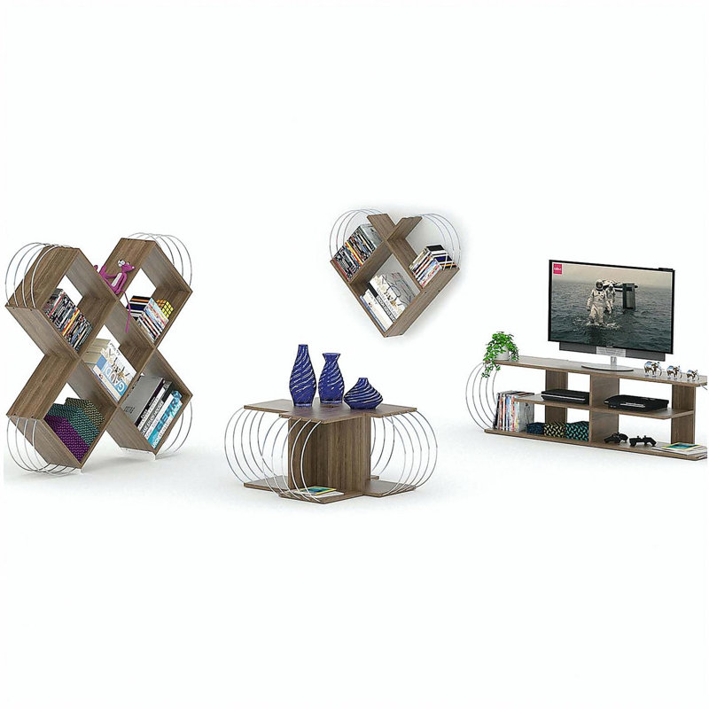 X-Design Modern 5-Tier Bookcase – 47" Tall, Walnut