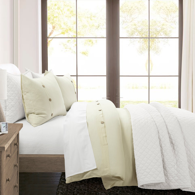 Yeni Belgian Flax Linen Duvet Cover, Ivory, King/Cal. King Duvet Cover + 2 Standard Shams