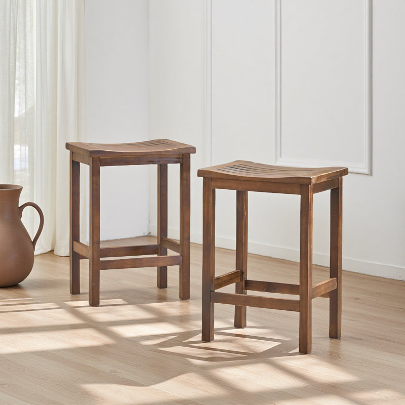 Tabouret de bar d'extérieur à hauteur de comptoir en bois d'acacia, ensemble de 2