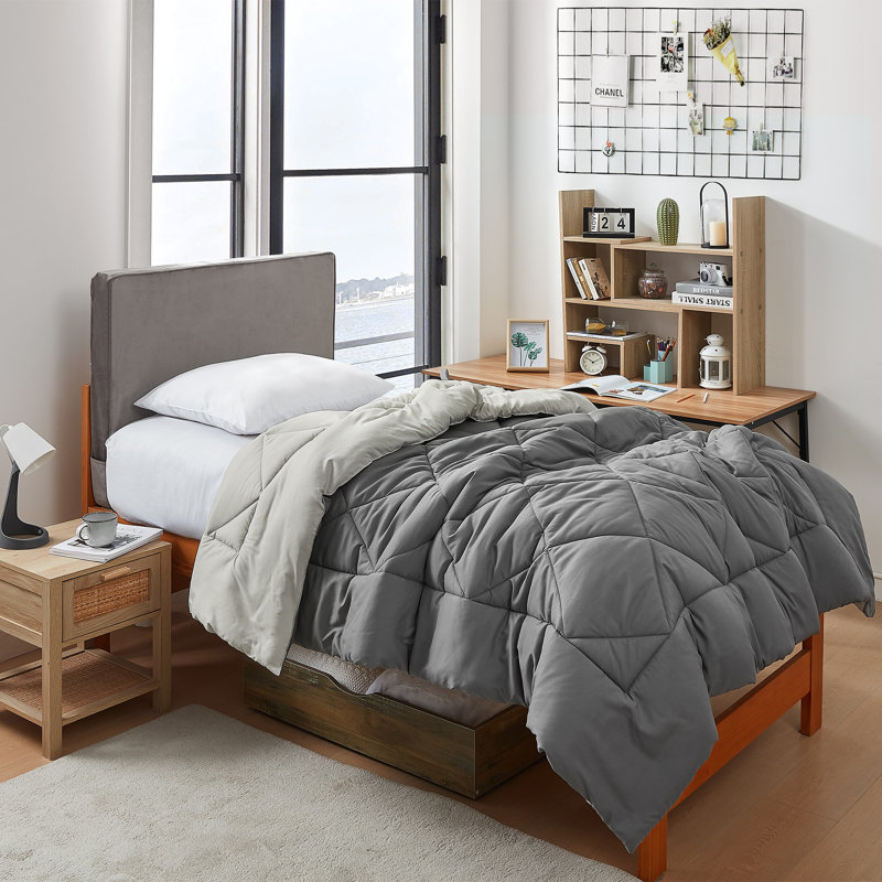 Édredon réversible pour lit simple TG, Gris anthracite / pierre taupe