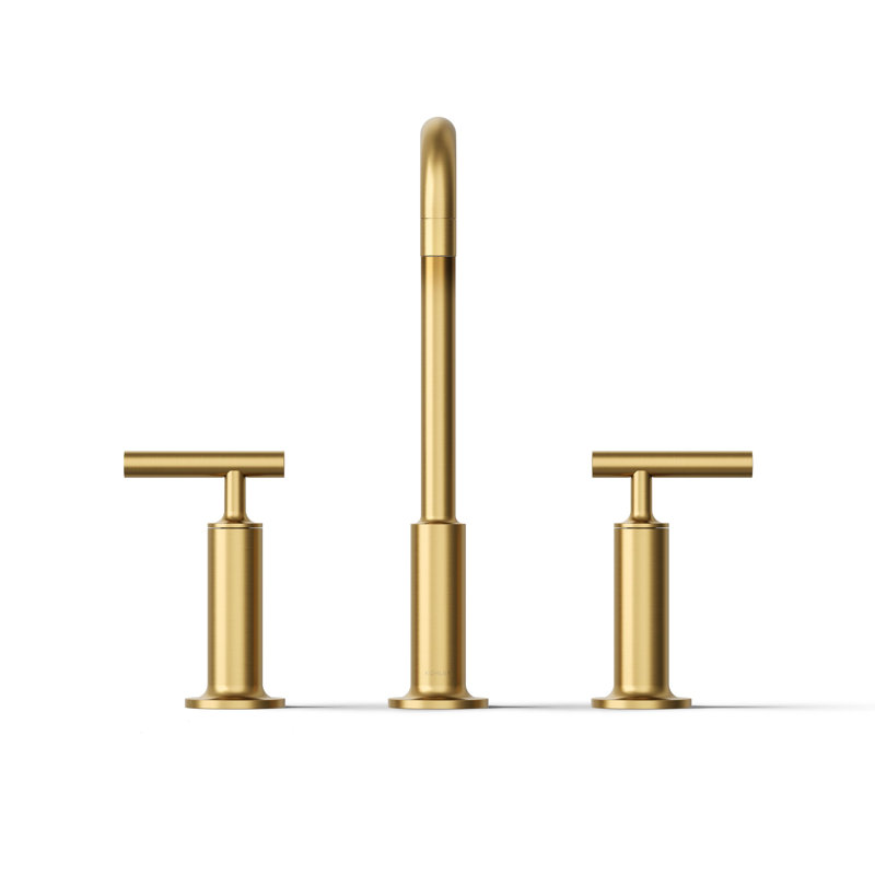 Purist Widespread Bathroom Faucet, Brushed Brass