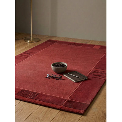 Light Red Wool Handmade Tibbati Contemporary Rectangle Indoor Area Rug