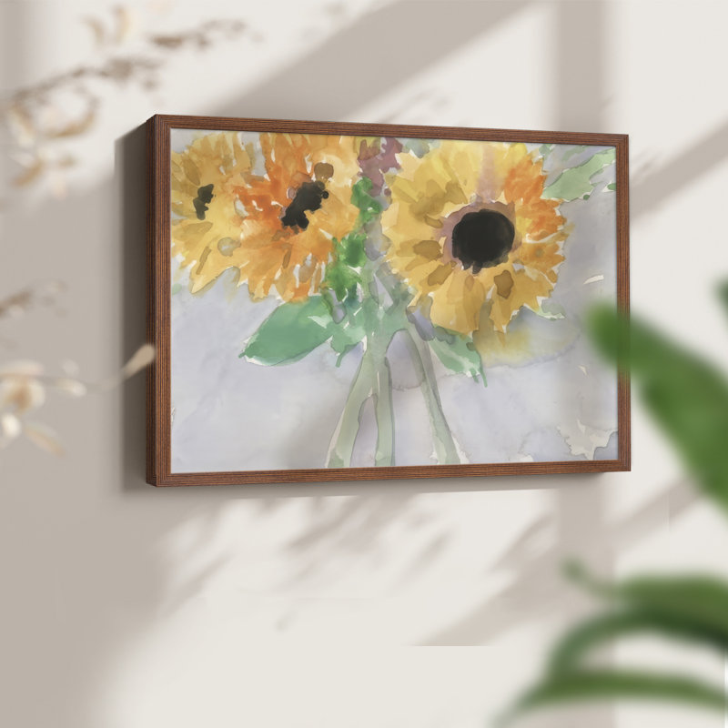 Vue de tournesol I - impression encadrée - réarmable, H 16 po x l 20 po, Noyer