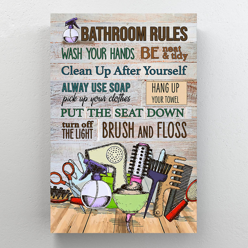 Some Stuff In Bathroom - Bathroom Rules - Reproduction d'art graphique sur toile tendue 1 pièce, H 20 po x l 16 po x P 2 po