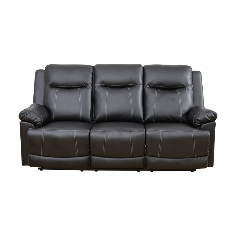 81" Premium Vegan Leather Reclining Living Room Sofa With Drop Down Table And Cup Holders