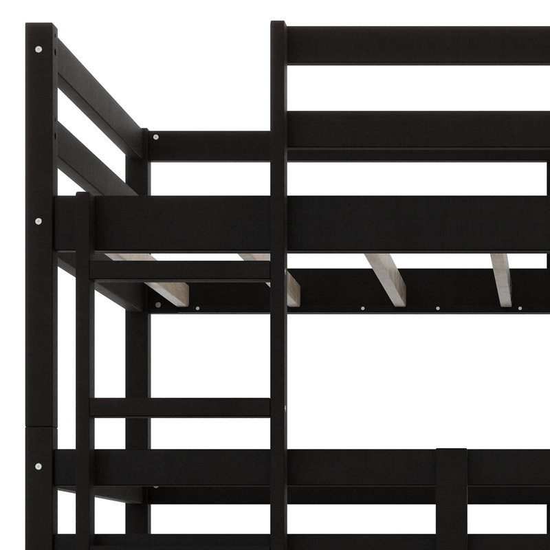 Lit superposé simple en bois d'hévéa avec échelles, Noir