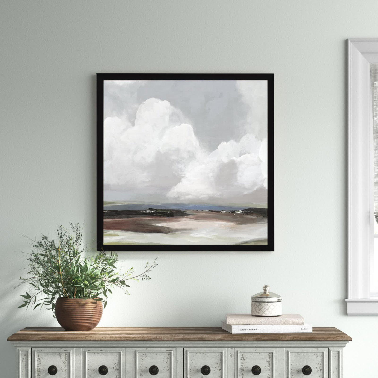 Avron "Morning Air" Painting, Black Framed, 33" H x 33" W x 1.12" D