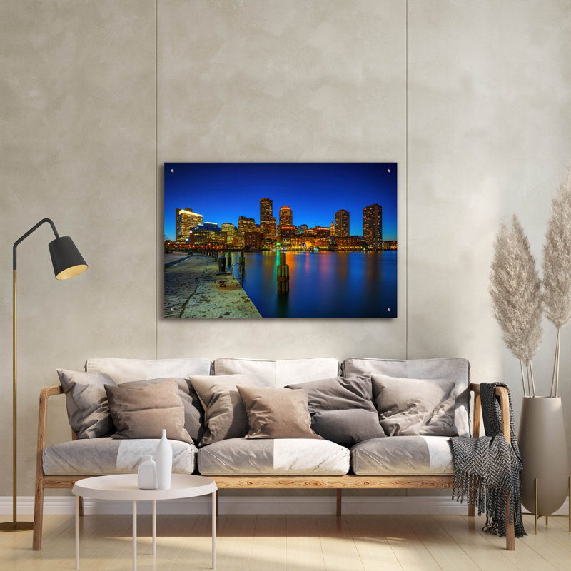 «Boston Twilight At Fan Pier» par Rick Berk, art mural en verre acrylique, H 24 po x l 36 po x P 0,2 po