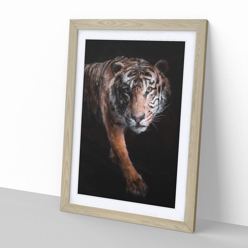 Prowling Tiger - Framed Print, 36cm H x 27cm W x 2cm D, Oak Framed