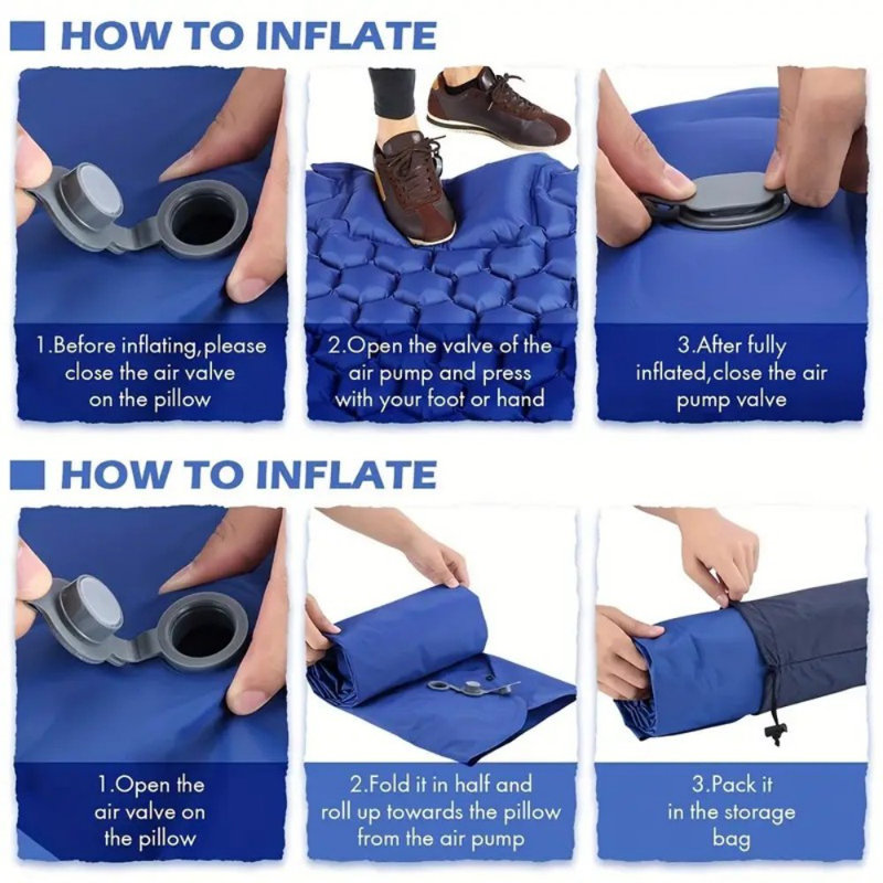 Tapis de camping gonflable avec matelas gonflable auto-gonflable, Bleu