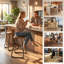 Ensemble de 2 tabourets de bar, tabourets de bar à hauteur de comptoir, tabourets de cuisine rembourrés, chaises de îlot de cuisine avec siège rembourré ovale rembourré en polyuréthane avec dossier, chaises de bar pour la cuisine, la salle à manger, le bar, le café-1928658281